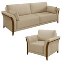 Ver imagem 1 de Kit Sofá Living 3 Lugares e Poltrona 102cm Pés Madeira Roya M22 Linho Bege - Mpozenato
