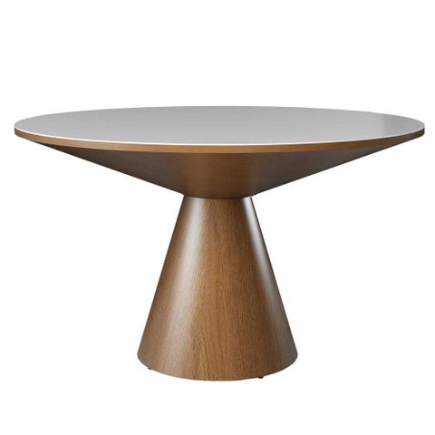 Mesa de Jantar Madri Cone Chanfrada Redonda Nozes 1.40 Cm Vidro Branco
