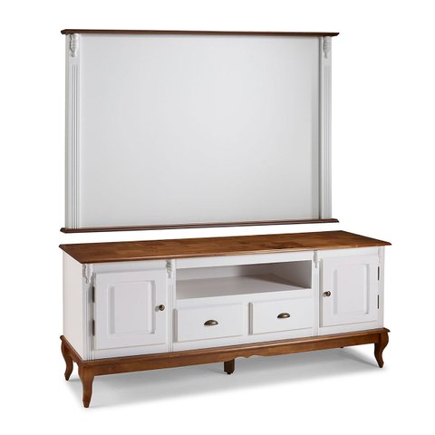 Conjunto Rack 60812m + Painel 50513 para Sala Pés Luiz Xv 2 Gavetas 2 Portas - Branco/imbuia