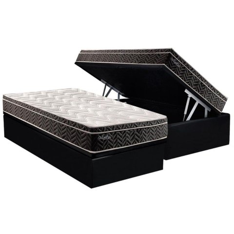 Conjunto Box Baú Solteiro Colchão Espuma Paropas Molas Extrapedic Olímpia + Base Crc Suede Black