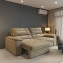 Ver imagem 1 de Sofá com Chaise Ravena 3 Lugares Retrátil Reclinável 200cm Bege Suede