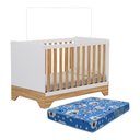 Ver imagem 1 de Berço Americano Popy Retrô 3 em 1 Branco Brilho/amêndoa com Colchão Baby Physical - Móveis