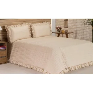 kit Cobre leito Diplomata Casal Queen Avelã com Babado 03 Peças