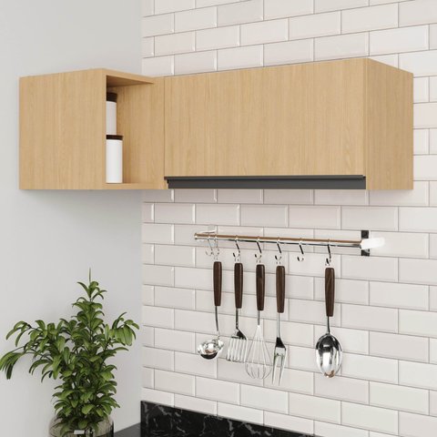 Armário Aéreo Porta Basculante Canto Reto Nara CabeCasa MadeiraOriginals