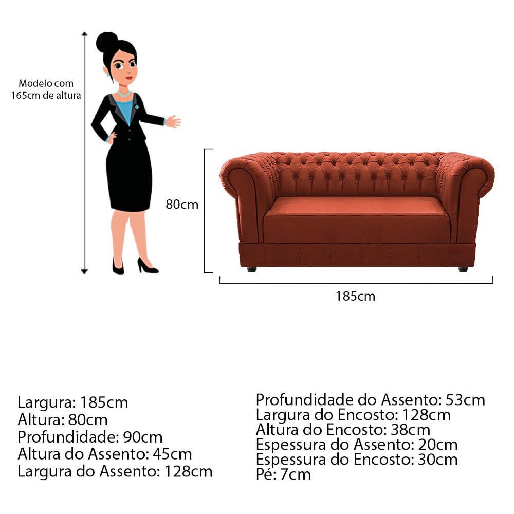 Kit 02 Poltronas e Namoradeira Chesterfield Ana Suede Terracota - Amarena Móveis - 5