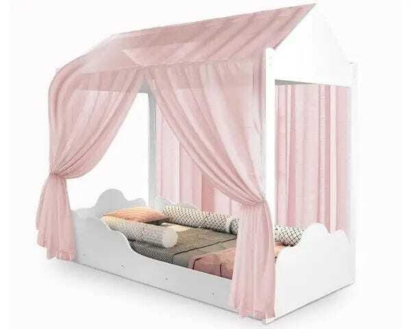 Cama Montessoriana Infantil Montessoriana Duda Com Dossel Rosa
