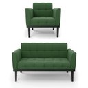 Ver imagem 1 de Conjunto Poltrona e Namoradeira Decorativa Karen Pés Fixo em Madeira Preto Suede Verde G19 - Gran Be