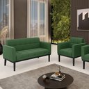 Ver imagem 2 de Conjunto Poltrona e Namoradeira Decorativa Karen Pés Fixo em Madeira Preto Suede Verde G19 - Gran Be
