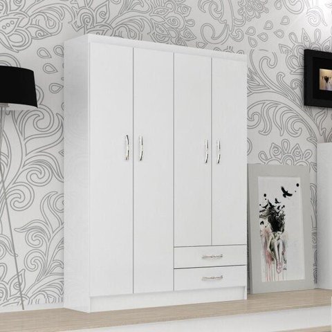 Guarda-Roupa Solteiro 4 Portas 2 Gavetas Atalaia Branco
