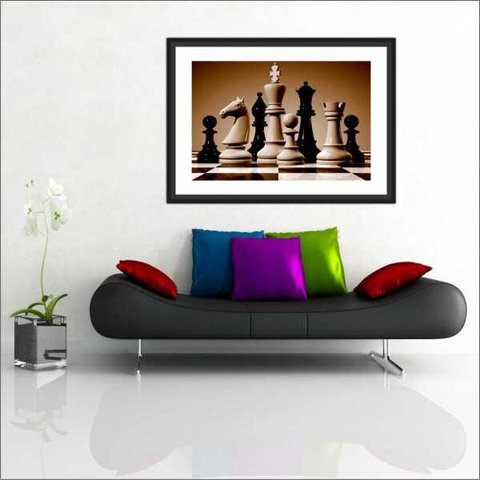 Quadro Decorativo Xadrez Salas De Jogos Interiores Com Moldura Decorações