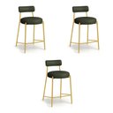 Ver imagem 5 de Banqueta Cozinha Média com Encosto Industrial Dourado Kit 3 Londres PU Verde D03 - D'Rossi