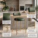 Ver imagem 4 de Banqueta Cozinha Média com Encosto Industrial Dourado Kit 3 Londres PU Verde D03 - D'Rossi