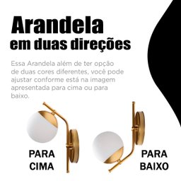 Arandela Luminária de Parede Inclinada com Interruptor Dourado com Globo Vidro Fosco 12cm - 5