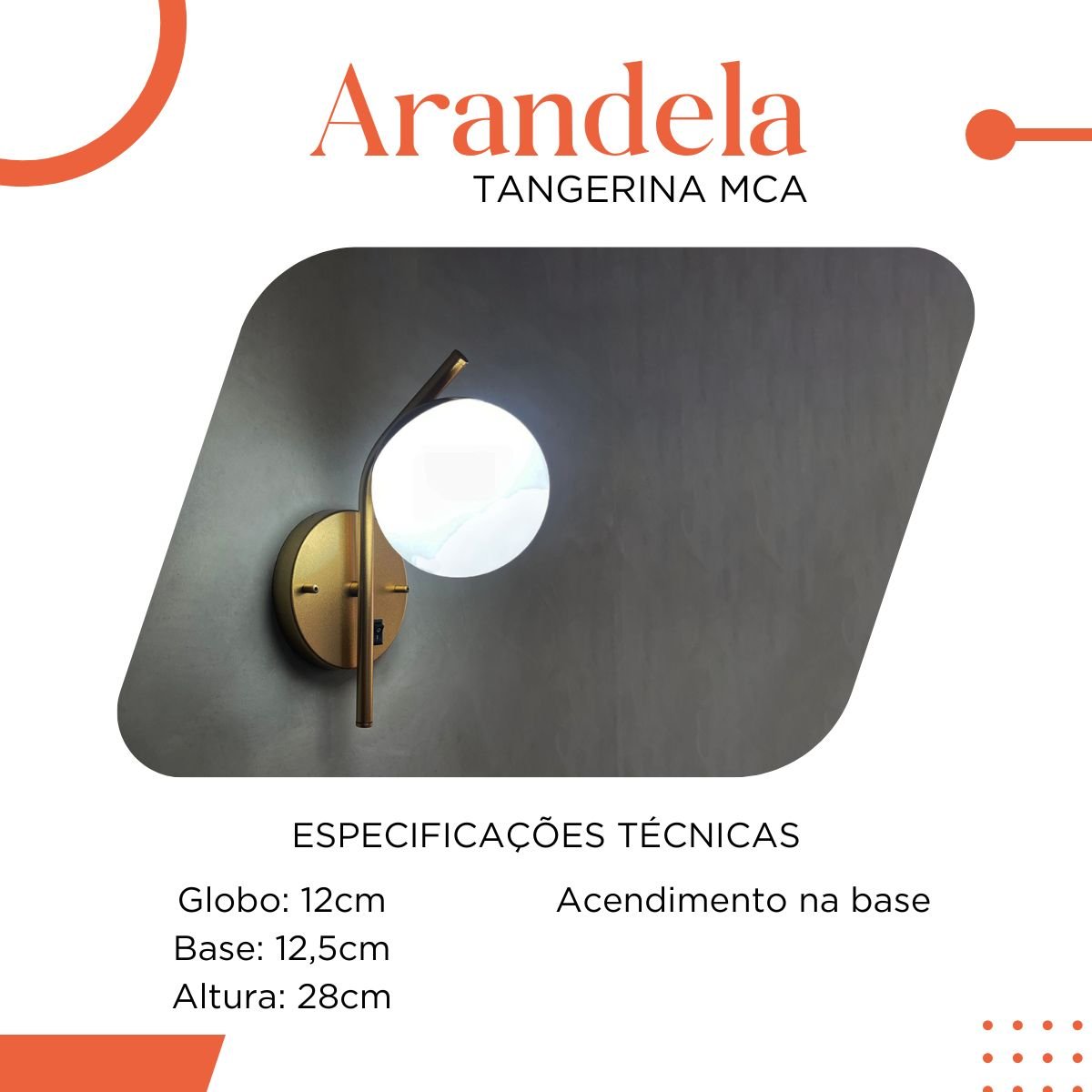 Arandela Parede Inclinada em Aluminio com Acendimento na Base Liga e Desliga com Globo Vidro Fosco - 4