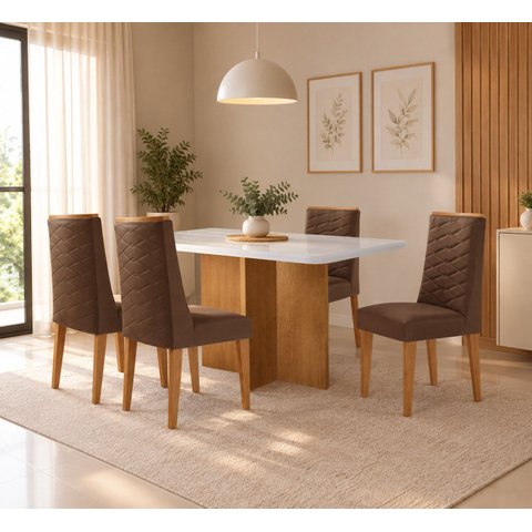 Conjunto Sala de Jantar Mesa Moscou Tp Vidro Canto Copo com 4 Cadeiras Mariana