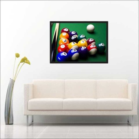Quadro Decorativo Esportes Sinuca Bilhar Sala De Jogos Com Moldura