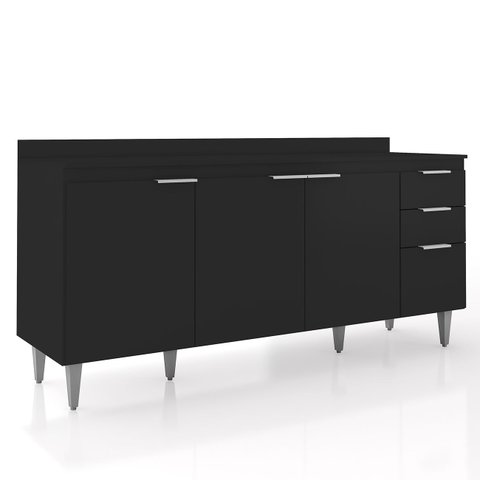 Balcão de Cozinha com Tampo 180cm Pérola Preto Z34 - Mpozenato