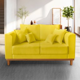 Sofá Namoradeira Viena 02 Lugares Com Almofadas Decorativa Suede Amarelo - Madeira Prima Deccor - 2