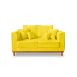 Sofá Namoradeira Viena 02 Lugares Com Almofadas Decorativa Suede Amarelo - Madeira Prima Deccor - 1