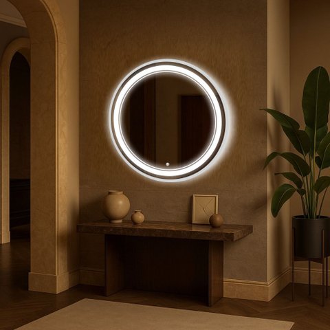 Espelheira 100x100 E08 Off White Aluminio Sup Par Led Jat 02 Branco Bivolt Touch