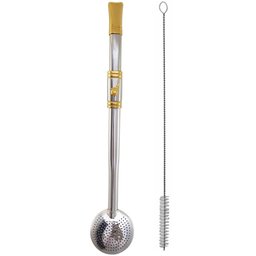 Bomba Chimarrão Rosca Aço Inox 304 Ouro 18k Pingente Desenho Cuia - 1