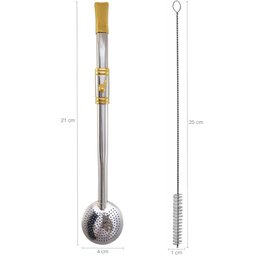 Bomba Chimarrão Rosca Aço Inox 304 Ouro 18k Pingente Desenho Cuia - 2