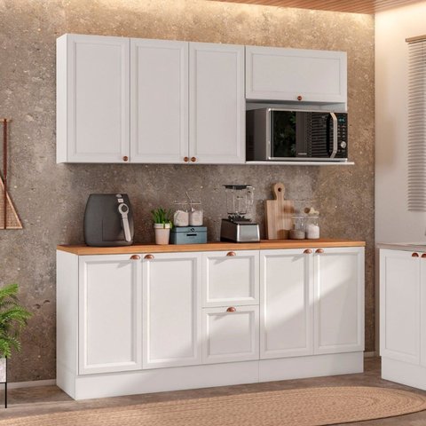 Cozinha Modulada Compacta Americana 4 Peças com Nicho Micro-Ondas Unna Branco