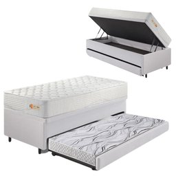 Bicama Box Baú Courino Linho 88x188 com Colchão Ecoline D33 Ecoflex - 1
