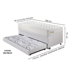 Bicama Box Baú Courino Linho 88x188 com Colchão Ecoline D33 Ecoflex - 2