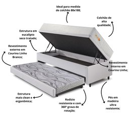 Bicama Box Baú Courino Linho 88x188 com Colchão Ecoline D33 Ecoflex - 5
