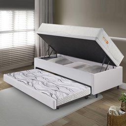 Bicama Box Baú Courino Linho 88x188 com Colchão Ecoline D33 Ecoflex - 3