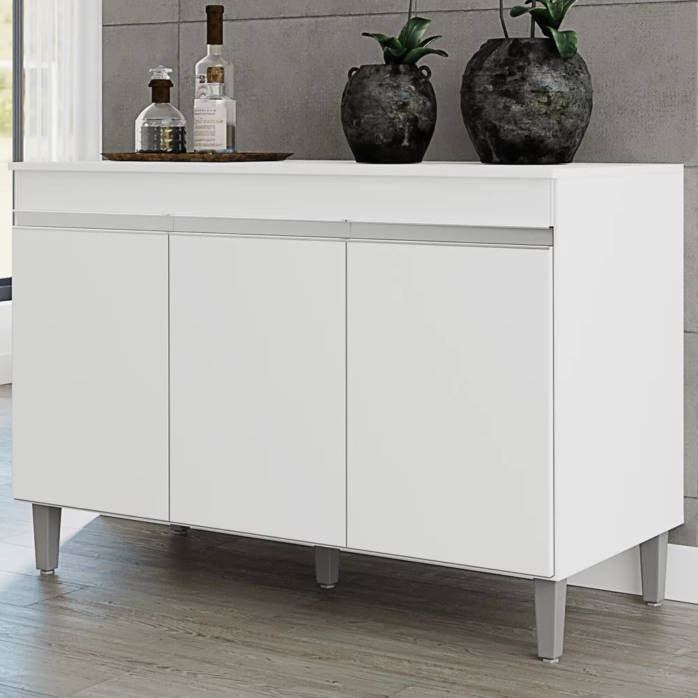 Balcão Gabinete de Pia sem Tampo 120cm 3 Portas Manu - AJL Móveis - Branco - 2