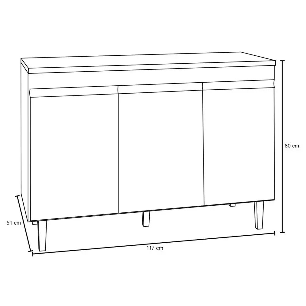 Balcão Gabinete de Pia sem Tampo 120cm 3 Portas Manu - AJL Móveis - Branco - 4