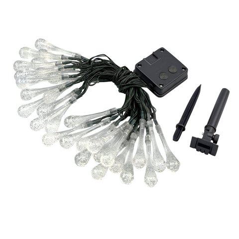 Pisca Cordão Natalino Solar Jardim 20 Gotas Led Branco de 5m
