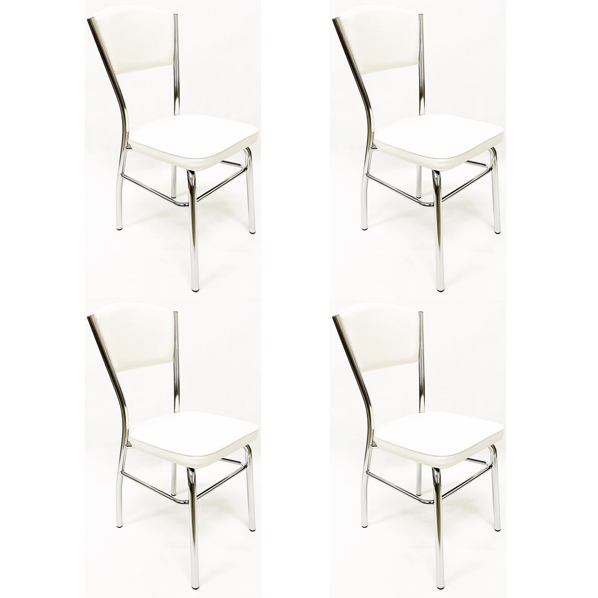 Cadeira Cozinha reforço cromada assento grosso Confortável encosto estofado cor branco Kit 4 Peç