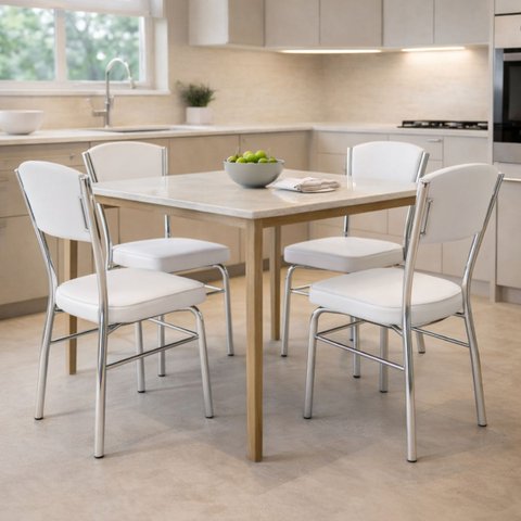 Cadeira Cozinha Reforço Cromada Assento Grosso Confortável Encosto Estofado Cor Branco Kit 4 Peças