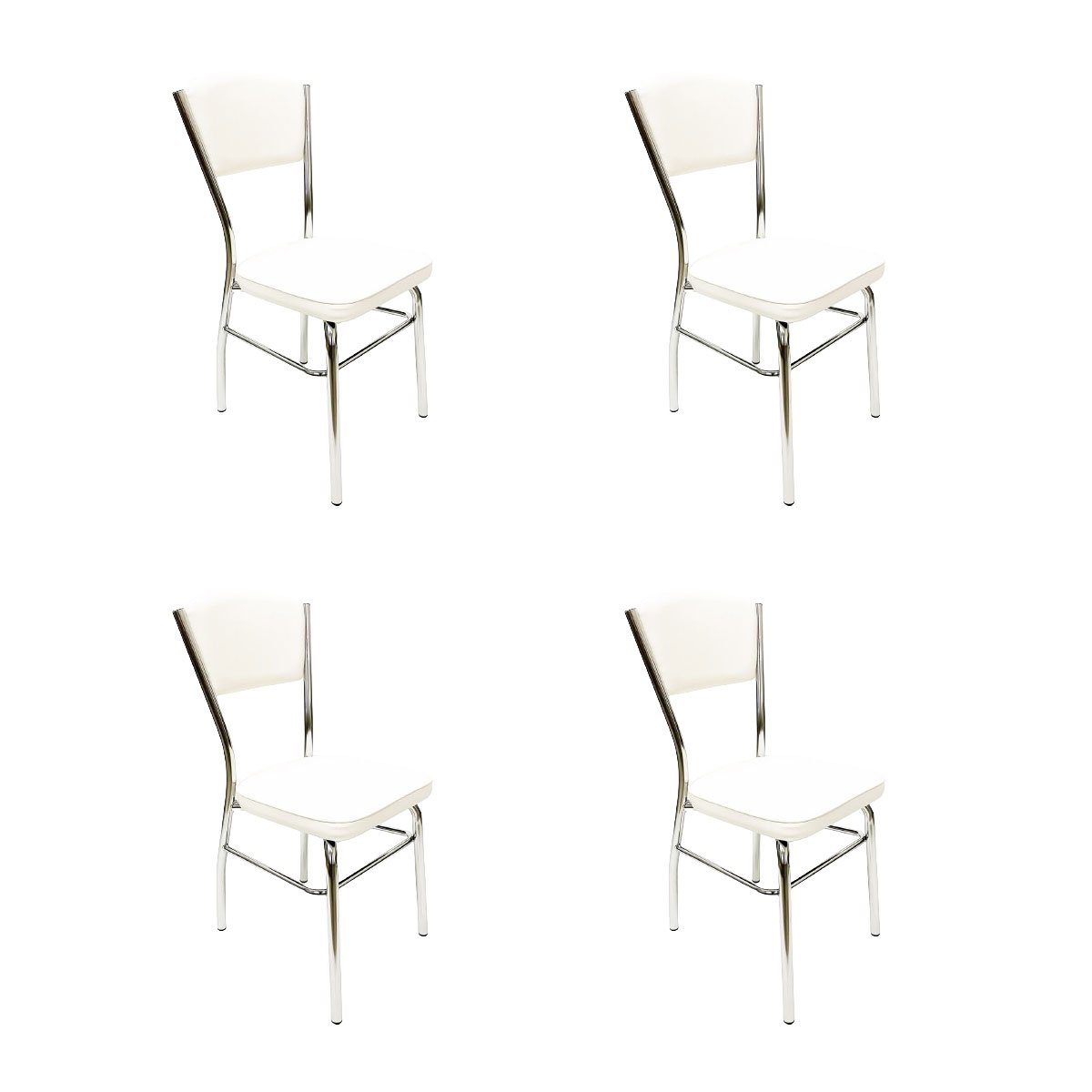 Cadeira Cozinha Reforço Cromada Assento Grosso Confortável Encosto Estofado Cor Branco Kit 4 Peç