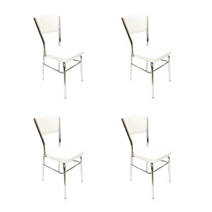 Cadeira Cozinha Reforço Cromada Assento Grosso Confortável Encosto Estofado Cor Branco Kit 4 Peç