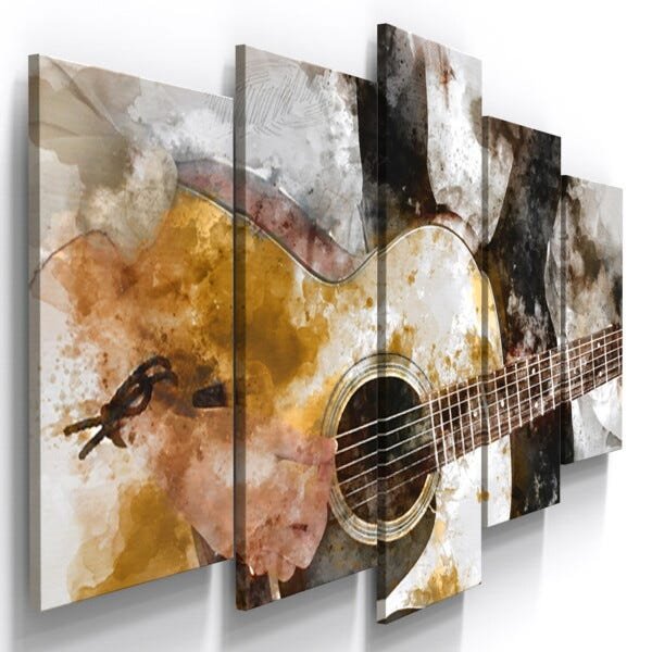 Quadros Decorativos Violão Amarelo Musical Sala Hall - 1