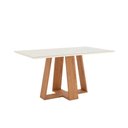 Ver imagem 2 de Mesa P/ Cozinha Lins Sc93 C/ Tampo Madeirado C/ Vidro Reto 160x90cm Nature/off White - Henn