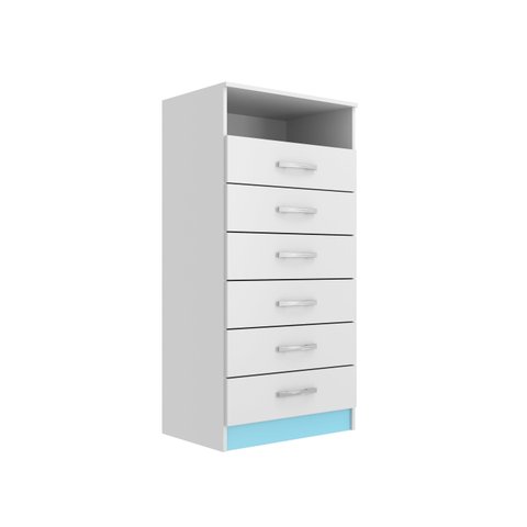 Cômoda Rack para Quarto Infantil 6 Gavetas 1 Nicho Maxi Azul/Branco