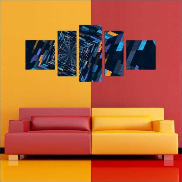 Quadro Decorativo Abstrato Arte Moderna Salas Interiores Mosaico 5 Peças Com Moldura - 4