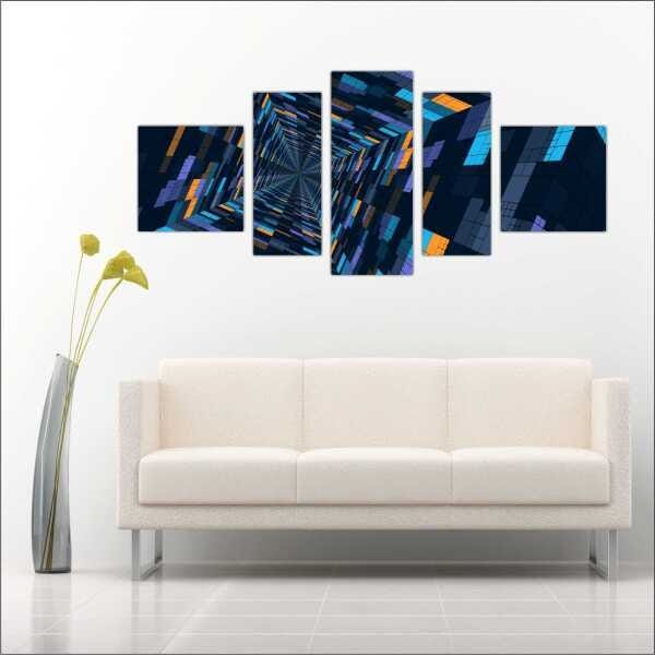 Quadro Decorativo Abstrato Arte Moderna Salas Interiores Mosaico 5 Peças Com Moldura - 1