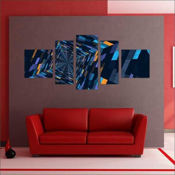Quadro Decorativo Abstrato Arte Moderna Salas Interiores Mosaico 5 Peças Com Moldura - 3