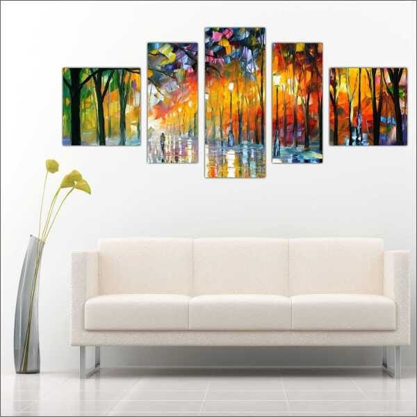 Quadro Decorativo Abstrato Arte Moderna Salas Interiores Mosaico 5 Peças Com Moldura - 3