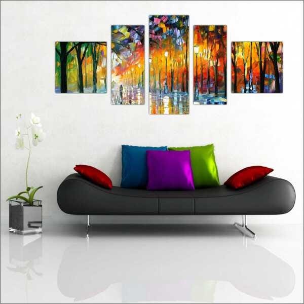 Quadro Decorativo Abstrato Arte Moderna Salas Interiores Mosaico 5 Peças Com Moldura - 1