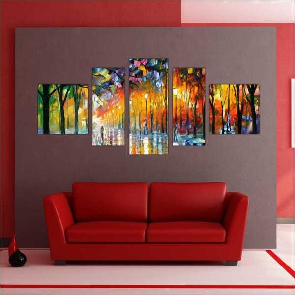 Quadro Decorativo Abstrato Arte Moderna Salas Interiores Mosaico 5 Peças Com Moldura - 4