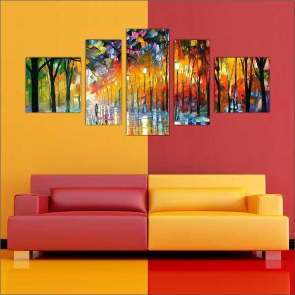 Quadro Decorativo Abstrato Arte Moderna Salas Interiores Mosaico 5 Peças Com Moldura - 2
