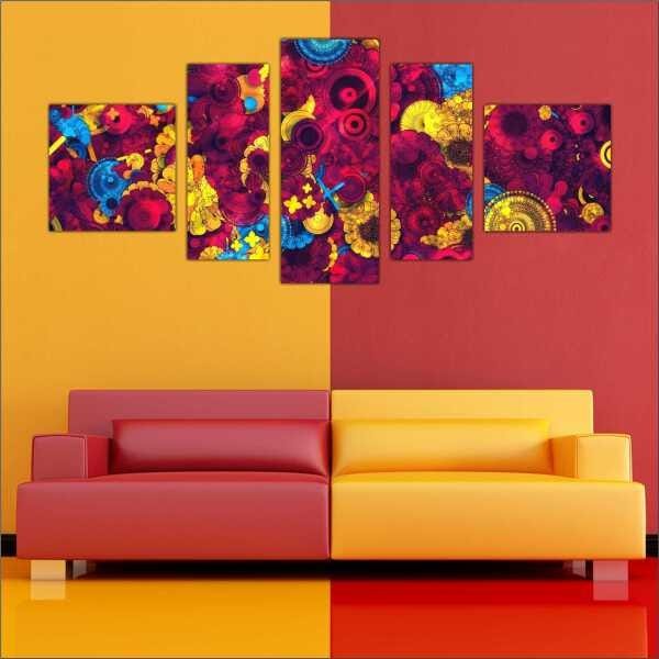 Quadro Decorativo Abstrato Arte Moderna Salas Interiores Mosaico 5 Peças Com Moldura - 4