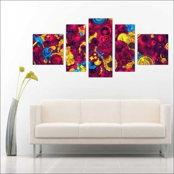 Quadro Decorativo Abstrato Arte Moderna Salas Interiores Mosaico 5 Peças Com Moldura - 1